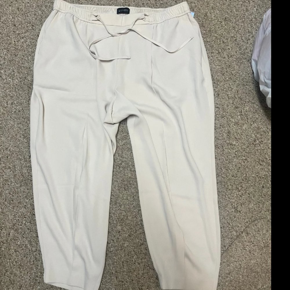 EXPRESS PULL ON PANTS TIE FRONT VANILLA BEIGE CREAM TAPERED HIGH RISE PANTS XL